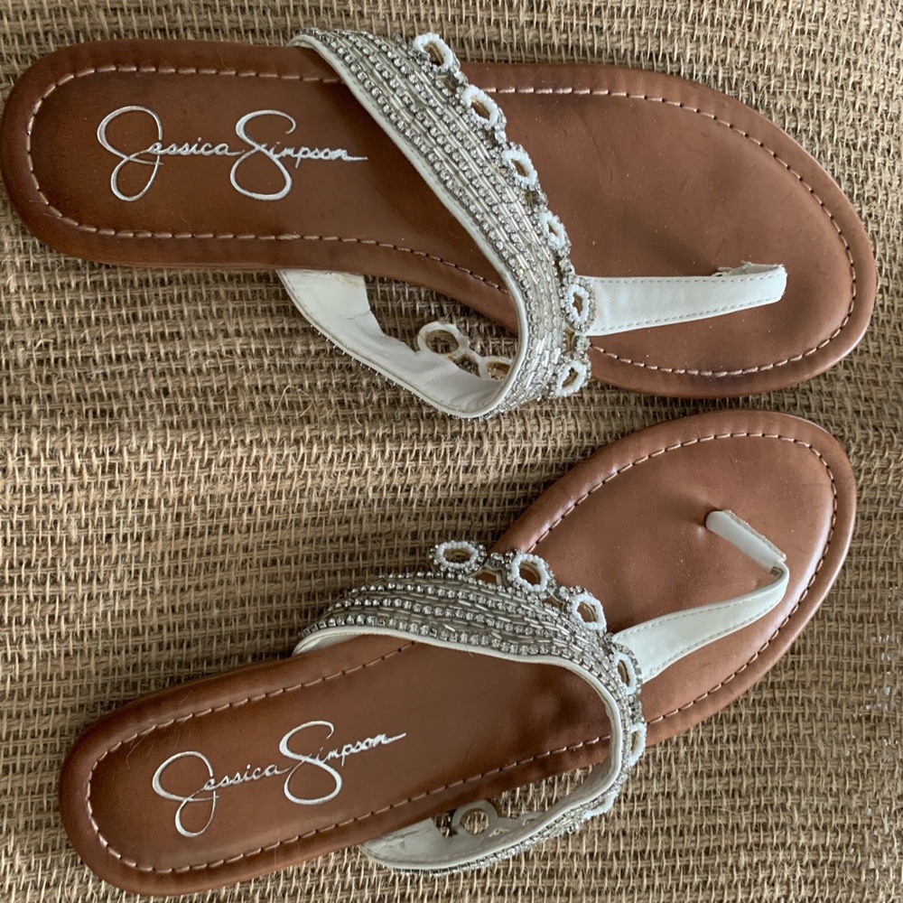 NWOT size 9 Jessica Simpson bling white sandals